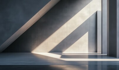 Obraz premium Minimalist geometric wall design in shades of gray with sharp angular patterns, soft diffused light creating depth and a modern aesthetic