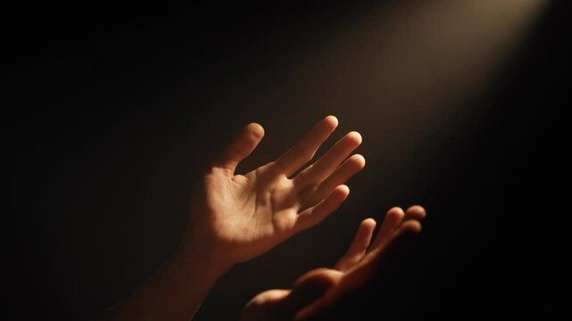 Hands Reaching Toward Divine Light in Desperation