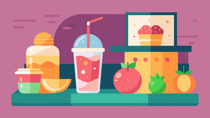 The scent of freshlysqueezed juices and baked goods wafts through the air of this cozy smoothie and snack bar making it a welcoming spot for both. Vector illustration