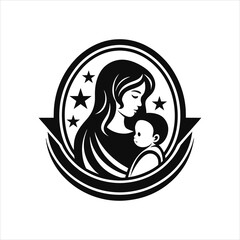 Elegant Mother and Child Icon Silhouette Design