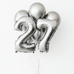 Silver number 27 balloons celebration on white background
