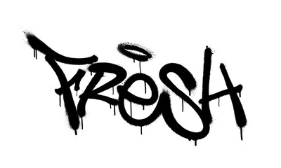 Sprayed fresh font graffiti with overspray in black over white. Vector illustration.
