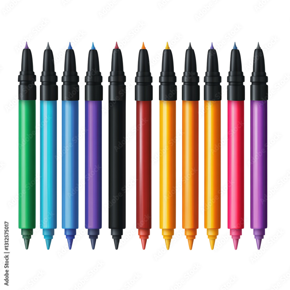 Poster art marker set with dual tips isolated on transparent background