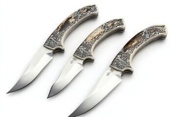3D Knife Set Isolated and White Background