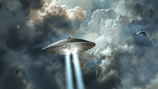 UFO erscheint zwischen Wolken