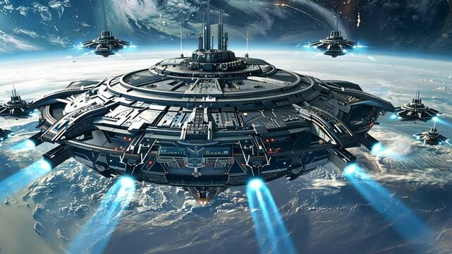 Futuristisches UFO &uuml;ber einer Eislandschaft