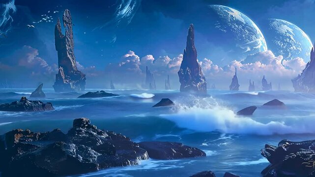 Futuristische Stadt unter fremdem Himmel