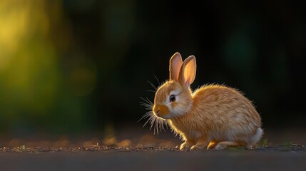 Obraz premium Brown Rabbit Shaking Water Droplets at Sunset