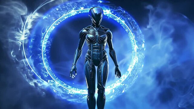 Alien tritt durch ein leuchtendes Portal