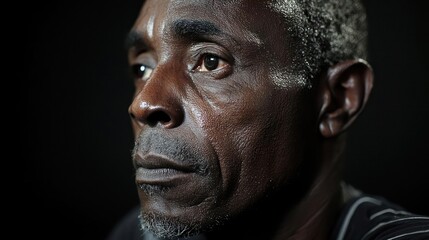 Portrait Of A Man With Glitter On His Face Against A Dark Background
