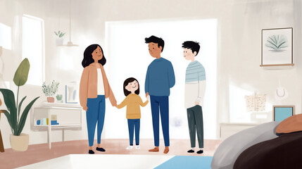 Obraz premium Family enjoying time together in a cozy living room during daytime