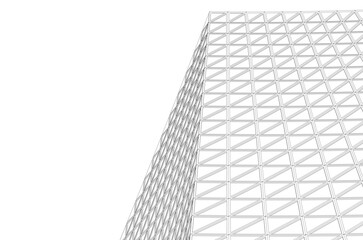 Modern Architectural Facade with Geometric Triangular Grid Pattern &ndash; 3D Rendering of Futuristic Building Structure