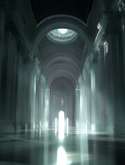 Obraz premium Majestic architecture interior with illuminated light in the distance