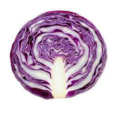 Freshly sliced red cabbage on a clean transparent background showcasing vibrant colors and intricate textures, slice red cabbage isolated on transparent background