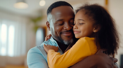 Fototapeta premium Embracing love between a father and daughter in a bright indoor setting