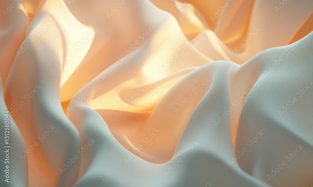 Aufkleber elegant beige fabric with soft folds and ripples illuminated by warm gradient lighting, creating a l
