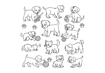 Obraz premium Cute Puppy Illustrations: Playful Puppy Vector Set