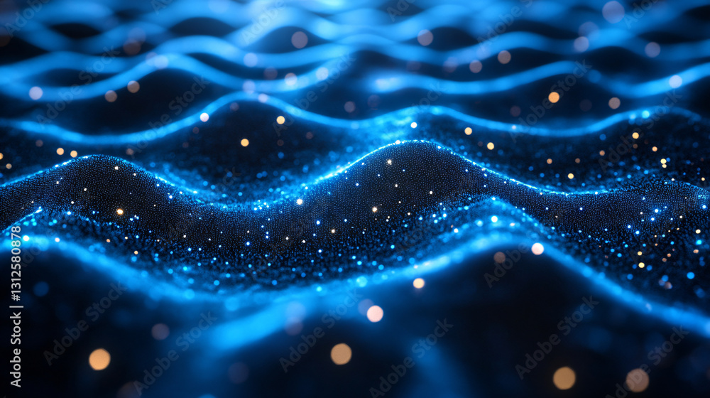 Poster Mesmerizing wave of light flowing through space representing abstract ai network with central chatgpt element