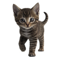 Fototapeta premium Adorable tabby kitten walking forward cute pet playful paws