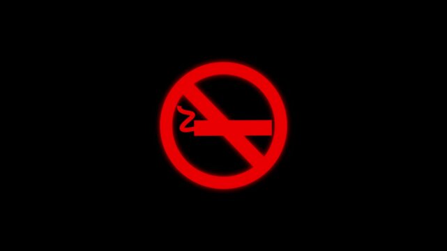 Do not smoke ban circle shape icon white color animation on blue background
