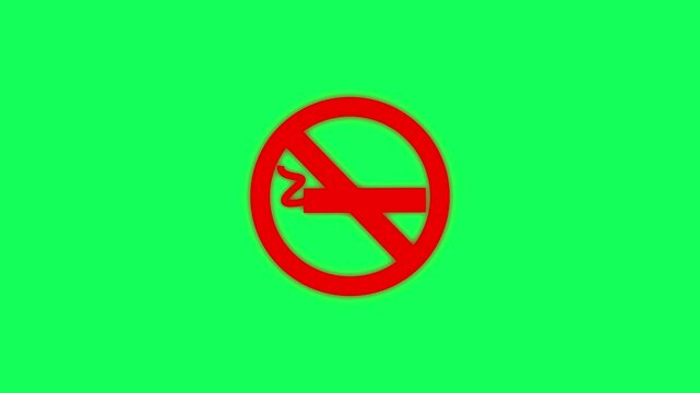 Do not smoke ban circle shape icon white color animation on blue background
