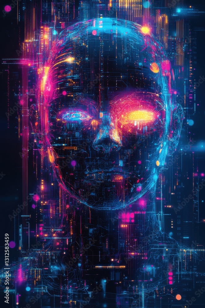 Aufkleber digital representation of artificial intelligence with vibrant colorful electric patterns