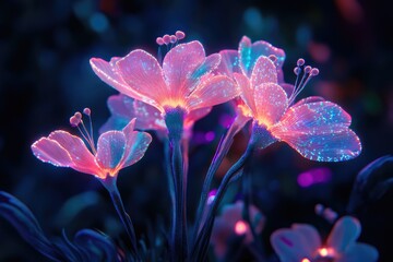 A glowing bioluminescent plant that emits soft, visual sound waves in neon colors