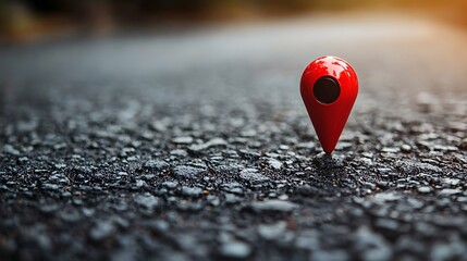 Red pin on asphalt road