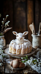 Traditional Easter lamb cake with powdered sugar