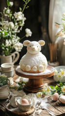 Fototapeta premium Traditional Easter lamb cake with powdered sugar
