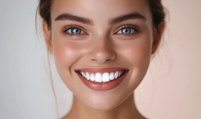 Beautiful female smile after teeth whitening procedure. Dental care. Dentistry concept.