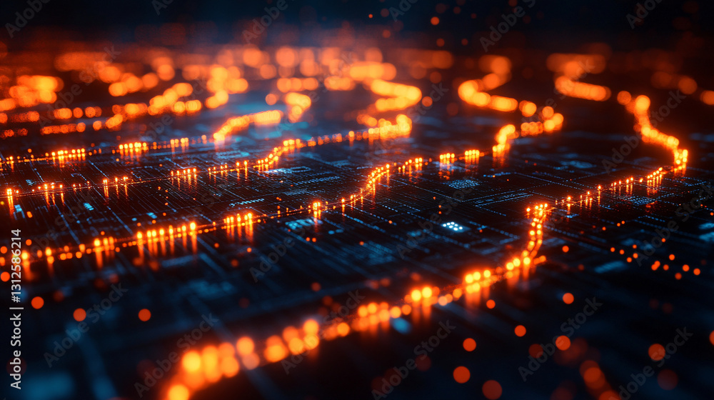 Aufkleber A close-up view of a circuit board illuminated by numerous colorful lights and intricate connections