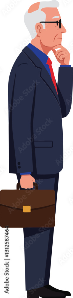 Poster thoughtful businessman in formal attire with a briefcase, standing pensively against a plain backgro