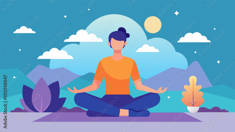 Poster visualization exercises to help individuals create a safe and peaceful mental space.. vector illustr