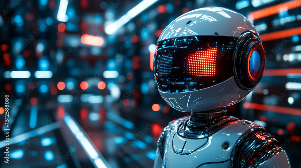 Poster Futuristic chatbot with red light featuring advanced technology for customer service interactions and automation