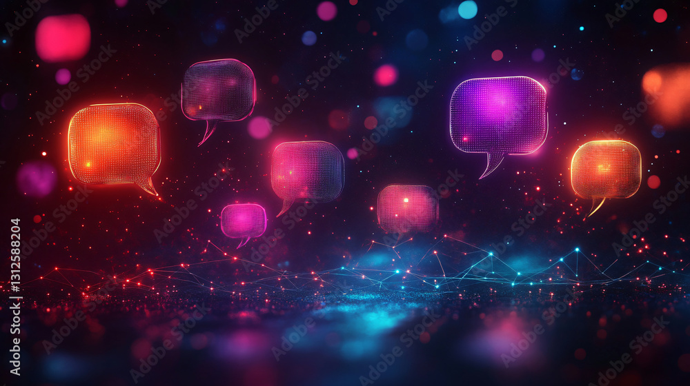 Poster vibrant conceptual illustration featuring colorful background with lights representing digital commu