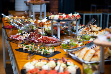 Colorful buffet assortment of canapes at an elegant event showcasing culinary artistry and creativity