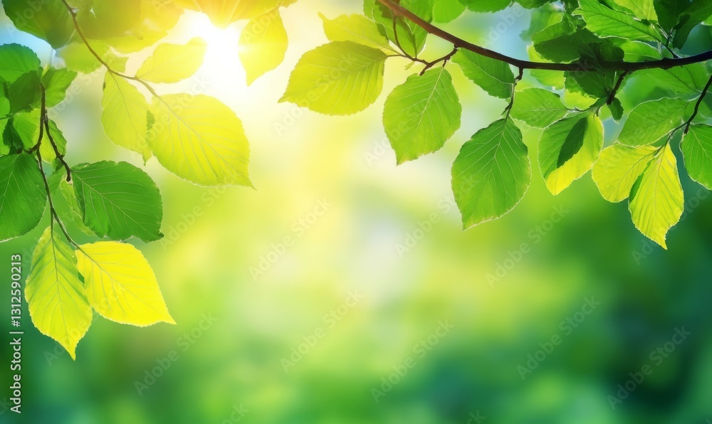 Poster softly focused leaves and branches of trees set against a blurred backdrop of sunlight filtering thr