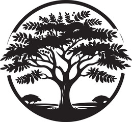 Majestic Tree Silhouette in Oval Frame Peaceful Nature Scene