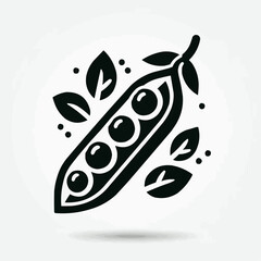 Obraz premium Stylized black and white illustration of peas in a pod with leaves 