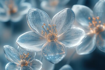 Crystal flowers shimmer, delicate beauty in teal hues.