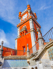 National Palace of Pena in Sintra, Portugal showcasing its vibrant colors and intricate details