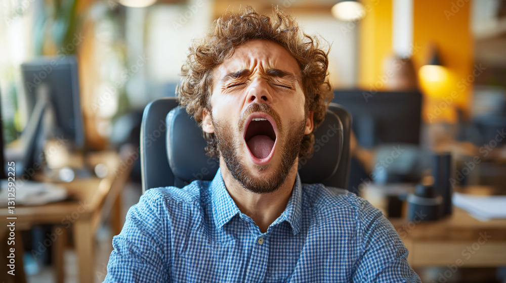 Aufkleber office worker yawning in office while feeling the pressure of tight deadline and overwhelming work r
