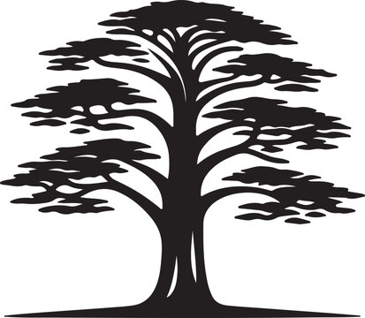 Majestic Cedar Tree Silhouette Nature Illustration Botanical Art