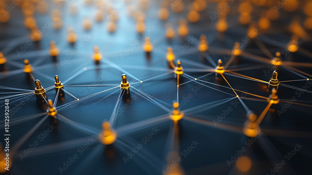 Poster network of yellow people representing interconnected digital icons in the context of procurement and