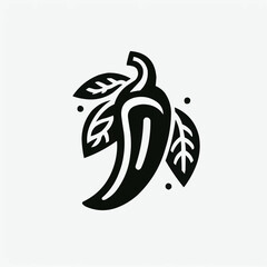 Chili pepper with leaves, modern graphic design in black and white
