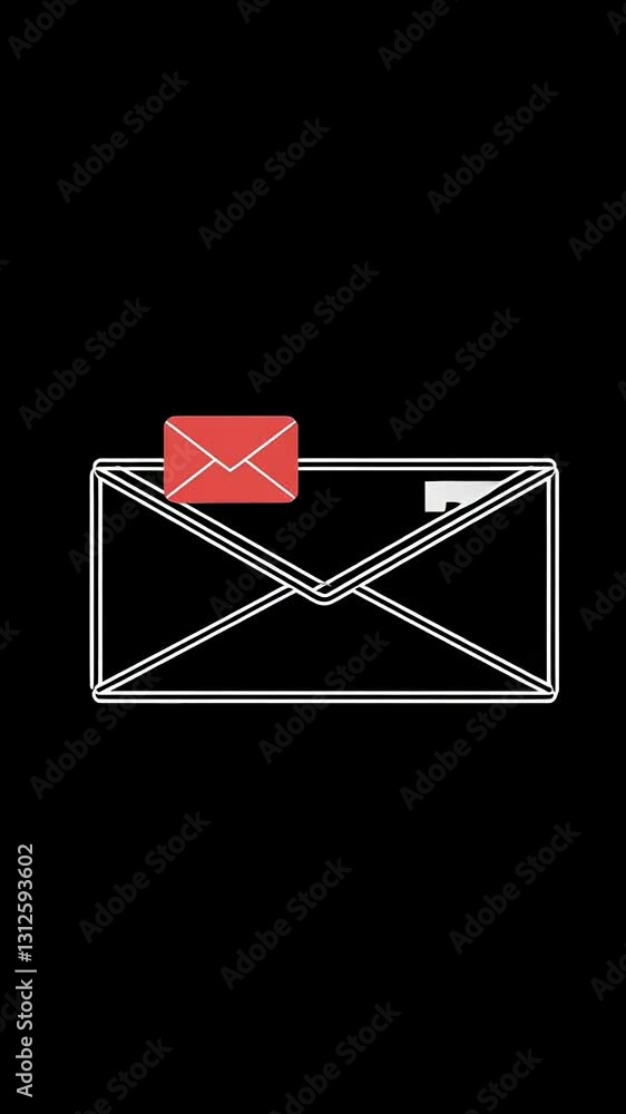 Poster email notification sequence with red alert icon and opening envelope animation