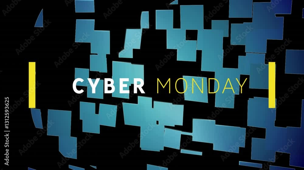 Poster cyber monday animation with digital cloud pattern on black background