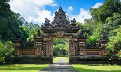 Ancient Temple Gate in Lush Green Surroundings