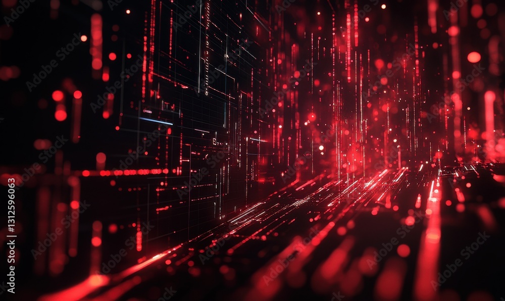 Poster dynamic abstract visualization of financial charts with glowing red elements and a futuristic backgr